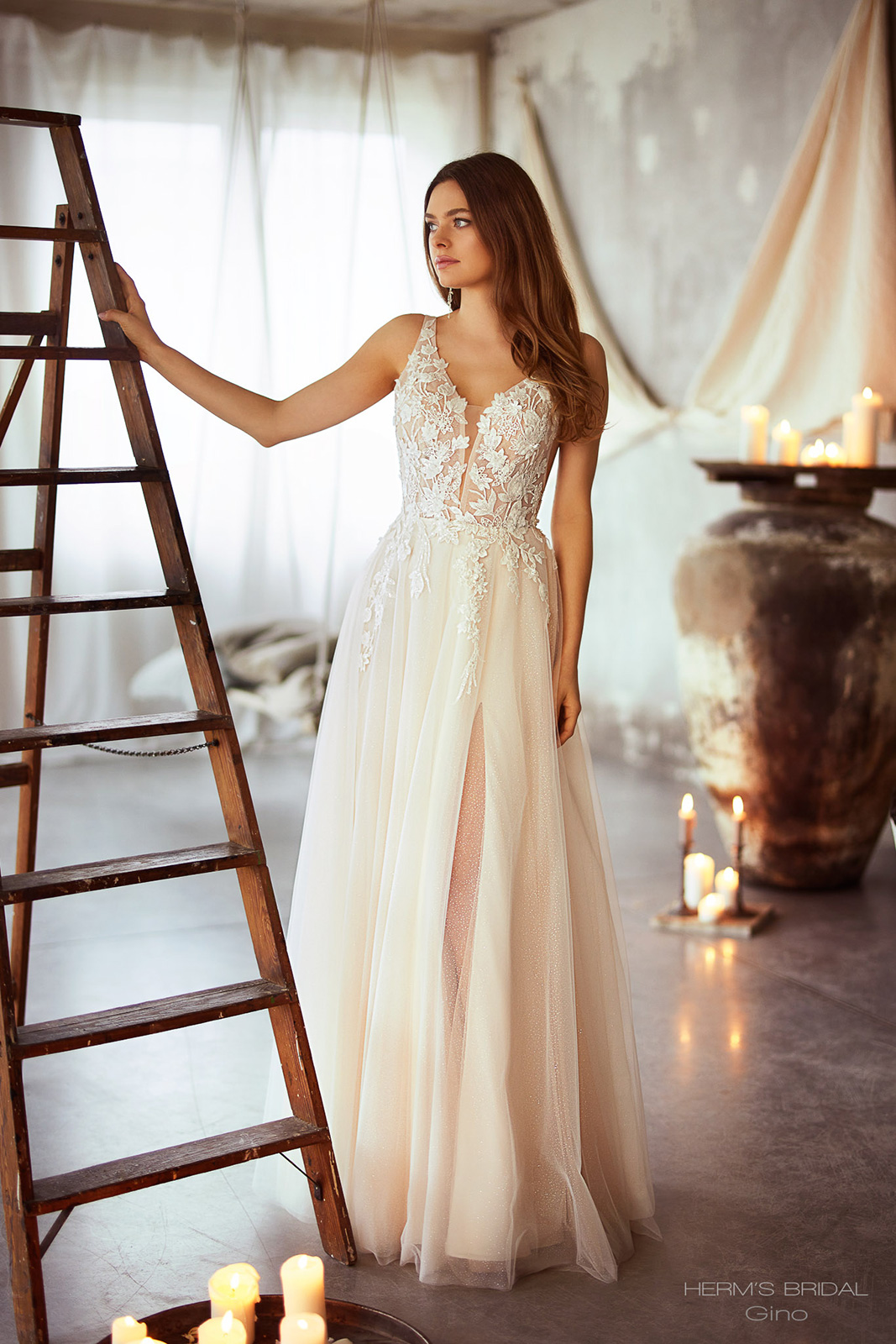 Suknia ślubna Gino  - Herms - kolor Iv/Lt.beige - rozmiar 42 - Salon Le Mariage